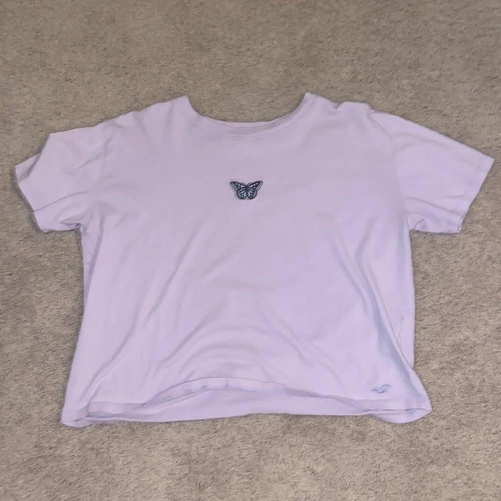 hollister light purple butterfly crop top